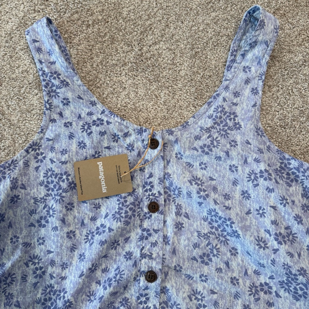 Patagonia Light Blue Floral Button-Front Tank Top - Picture 2 of 7